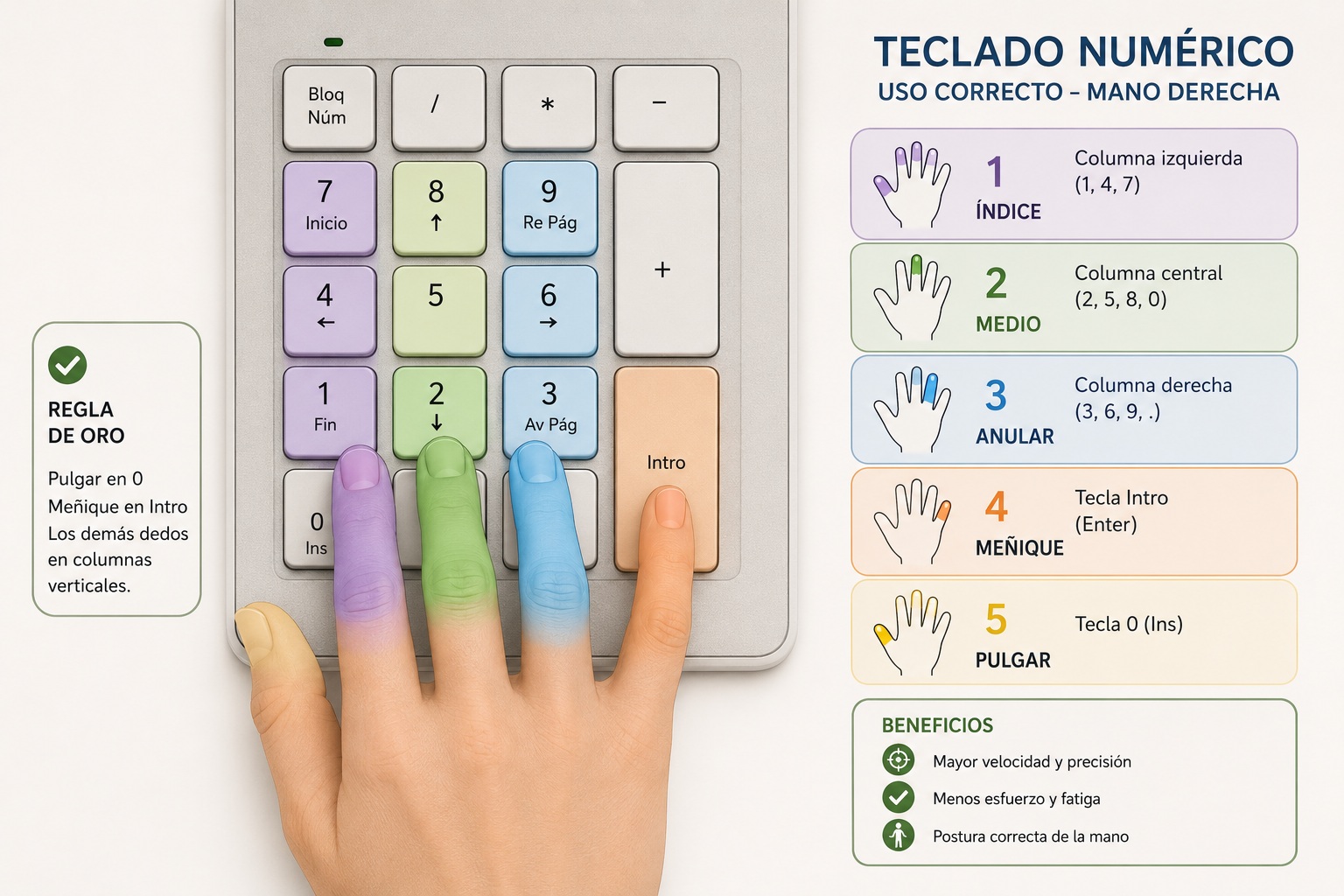 Posición de los dedos en el teclado numérico
